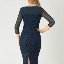 Allegra K Women's Elegant Mesh Sheer Long Sleeve Stretch Knit Floral Lace Dress