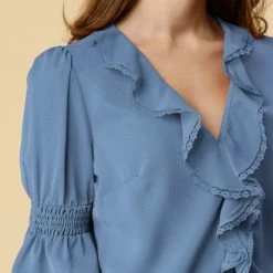 Allegra K Women's Ruffle V Neck Half Bell Sleeve Blouse Summer Vintage Casual Chiffon Peasant Top 147 Allegra K Women's Ruffle V Neck Half Bell Sleeve Blouse Summer Vintage Casual Chiffon Peasant Top