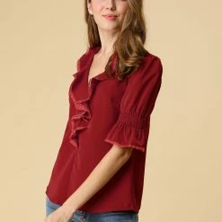 Allegra K Women's Ruffle V Neck Half Bell Sleeve Blouse Summer Vintage Casual Chiffon Peasant Top 133 Allegra K Women's Ruffle V Neck Half Bell Sleeve Blouse Summer Vintage Casual Chiffon Peasant Top