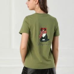 Allegra K Women's Summer Casual Short Sleeve Crew Neck Cartoon Cat Pet Print T-shirt