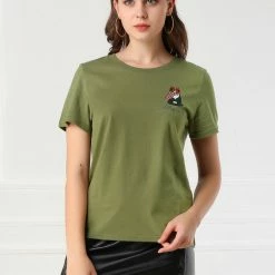 Allegra K Women's Summer Casual Short Sleeve Crew Neck Cartoon Cat Pet Print T-shirt