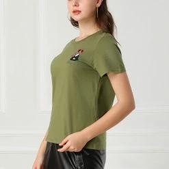 Allegra K Women's Summer Casual Short Sleeve Crew Neck Cartoon Cat Pet Print T-shirt