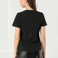 Allegra K Women's Summer Casual Short Sleeve Crew Neck Cartoon Cat Pet Print T-shirt