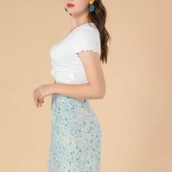 Allegra K Women's Daisy Floral Pockets A-Line Mini Denim Skirts