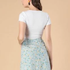 Allegra K Women's Daisy Floral Pockets A-Line Mini Denim Skirts