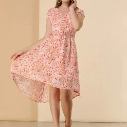 Allegra K Women's Floral V Neck Cap Sleeves Belted Asymmetrical Valentine's Day Dress 12 Allegra K Women's Floral V Neck Cap Sleeves Belted Asymmetrical Valentine's Day Dress