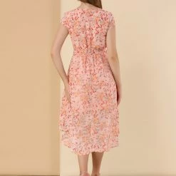 Allegra K Women's Floral V Neck Cap Sleeves Belted Asymmetrical Valentine's Day Dress 14 Allegra K Women's Floral V Neck Cap Sleeves Belted Asymmetrical Valentine's Day Dress