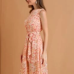 Allegra K Women's Sleeveless A-Line Dresses Elastic Waist Belted Floral Print Chiffon Dress 13 Allegra K Women's Sleeveless A-Line Dresses Elastic Waist Belted Floral Print Chiffon Dress