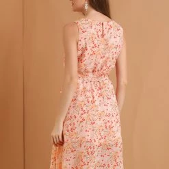 Allegra K Women's Sleeveless A-Line Dresses Elastic Waist Belted Floral Print Chiffon Dress 14 Allegra K Women's Sleeveless A-Line Dresses Elastic Waist Belted Floral Print Chiffon Dress