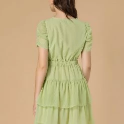 Allegra K Women's Swiss Dots Dresses Ruched Short Sleeve Layer Ruffle Hem Dress 14 Allegra K Women's Swiss Dots Dresses Ruched Short Sleeve Layer Ruffle Hem Dress