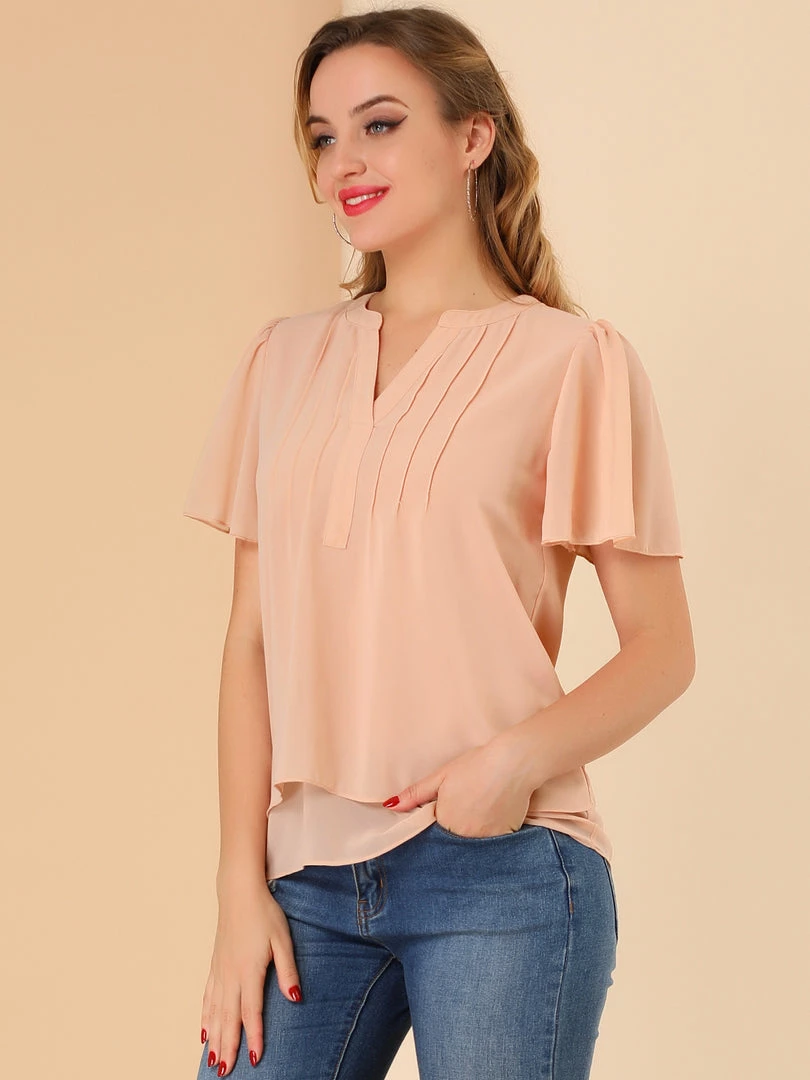 Allegra K Women's Chiffon Top Butterfly Sleeves Loose Casual Pintuck Blouse 6 Allegra K Women's Chiffon Top Butterfly Sleeves Loose Casual Pintuck Blouse
