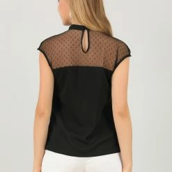 Allegra K Women's Lace Panel Top Round Neck Keyhole Sleeveless Blouse