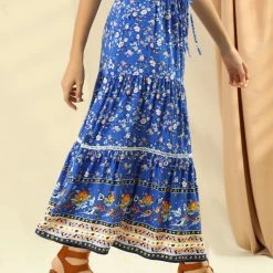 Allegra K Women's Elastic Waist Bohemian Lace Panel Floral Tiered Skirt 13 Allegra K Women's Elastic Waist Bohemian Lace Panel Floral Tiered Skirt