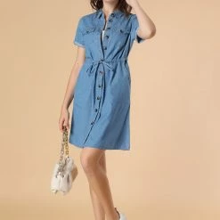 Allegra K Women's Jean Dress Chambray Summer Casual Button Down Denim Dresses 18 Allegra K Women's Jean Dress Chambray Summer Casual Button Down Denim Dresses