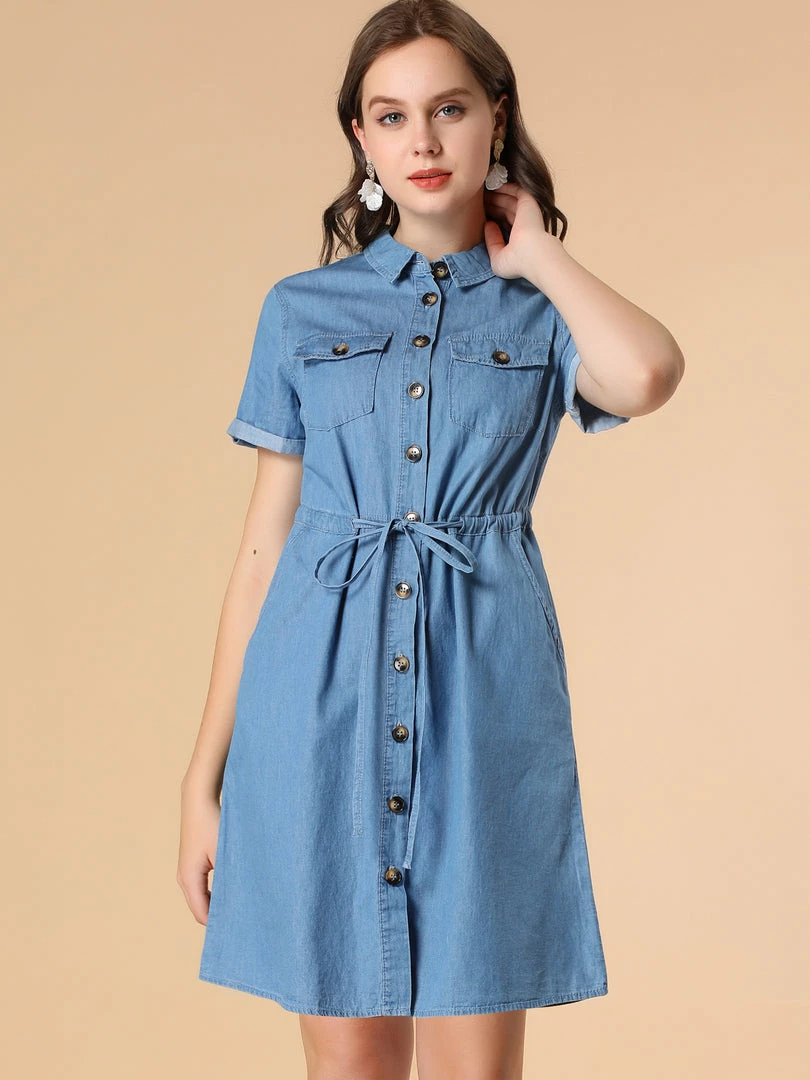 Allegra K Women's Jean Dress Chambray Summer Casual Button Down Denim Dresses 7 Allegra K Women's Jean Dress Chambray Summer Casual Button Down Denim Dresses