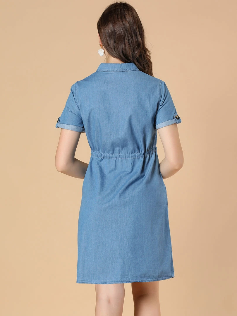 Allegra K Women's Jean Dress Chambray Summer Casual Button Down Denim Dresses 8 Allegra K Women's Jean Dress Chambray Summer Casual Button Down Denim Dresses