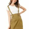 Allegra K Women Button Front High Waist Straight Braces Suspender Skirt