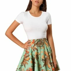 Allegra K Women's Floral A-Line High Waist Summer Lace Up Mini Skirts 12 Allegra K Women's Floral A-Line High Waist Summer Lace Up Mini Skirts