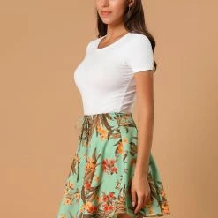 Allegra K Women's Floral A-Line High Waist Summer Lace Up Mini Skirts 13 Allegra K Women's Floral A-Line High Waist Summer Lace Up Mini Skirts