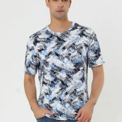Allegra K Men's Printed Short Sleeves Slim Fit Summer Hawaiian T Shirt Tee