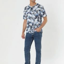 Allegra K Men's Printed Short Sleeves Slim Fit Summer Hawaiian T Shirt Tee
