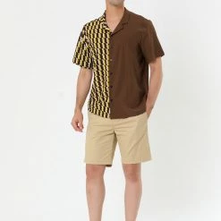 Allegra K Men's Printed Patchwork Short Sleeve Button Down Casual Summer Striped Shirt