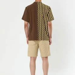 Allegra K Men's Printed Patchwork Short Sleeve Button Down Casual Summer Striped Shirt