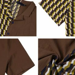 Allegra K Men's Printed Patchwork Short Sleeve Button Down Casual Summer Striped Shirt