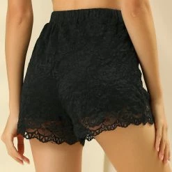 Allegra K Women's Floral Lace Scalloped Hem High Waist Elastic Waist Summer Beach Shorts