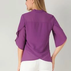 Allegra K Women's Tie Neck Loose Layered Asymmetrical Hem Chiffon Blouse Top