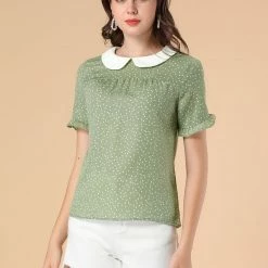 Allegra K Women's Doll Collar Contrast Ruffled Sleeve Polka Dots Blouse 17 Allegra K Women's Doll Collar Contrast Ruffled Sleeve Polka Dots Blouse