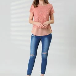 Allegra K Women's Floral Lace See Through Sheer Short Sleeve Hem Layer Top Blouse 18 Allegra K Women's Floral Lace See Through Sheer Short Sleeve Hem Layer Top Blouse