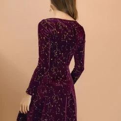 Allegra K Women's Stars Square Neck Vintage Velvet Mini Dress