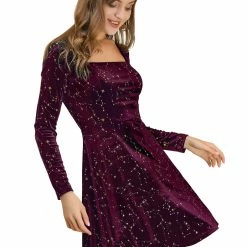 Allegra K Women's Stars Square Neck Vintage Velvet Mini Dress
