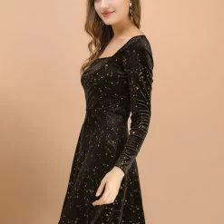 Allegra K Women's Stars Square Neck Vintage Velvet Mini Dress