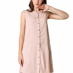 Allegra K Women's Button Up Shirtdress Sleeveless Tunic Denim Chambray Dress With Pocket
