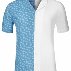 Allegra K Men's Printed Patchwork Short Sleeve Button Down Casual Summer Striped Shirt