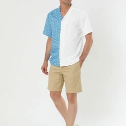 Allegra K Men's Printed Patchwork Short Sleeve Button Down Casual Summer Striped Shirt