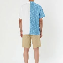 Allegra K Men's Printed Patchwork Short Sleeve Button Down Casual Summer Striped Shirt