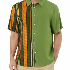 Allegra K Men's Irregular Geometric Color Block Patchwork Button Down Short Sleeve Striped Shirts 17 Allegra K Men's Irregular Geometric Color Block Patchwork Button Down Short Sleeve Striped Shirts