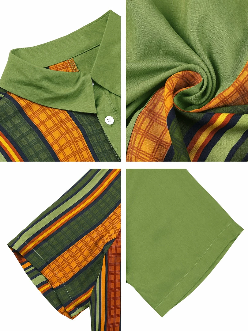 Allegra K Men's Irregular Geometric Color Block Patchwork Button Down Short Sleeve Striped Shirts 9 Allegra K Men's Irregular Geometric Color Block Patchwork Button Down Short Sleeve Striped Shirts