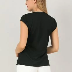 Allegra K Women's Mesh Cap Sleeve Top Blouse V Neck Button Summer Shirt