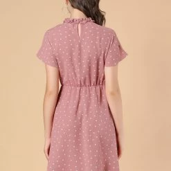 Allegra K Women's Summer Flare Sleeve Pintuck Decor Heart Print Ruffle Dress 14 Allegra K Women's Summer Flare Sleeve Pintuck Decor Heart Print Ruffle Dress