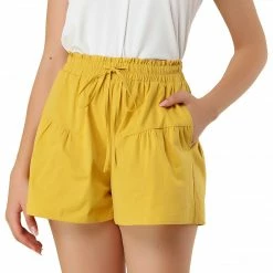 Allegra K Women's Casual Slit Pocket Wide Leg Tie Waist Cotton Shorts