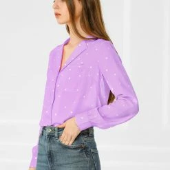 Allegra K Women's Heart Polka Dots Button Up Notched Lapel V Neck Shirt Tops 101 Allegra K Women's Heart Polka Dots Button Up Notched Lapel V Neck Shirt Tops