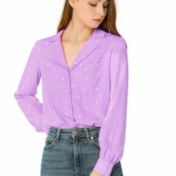 Allegra K Women's Heart Polka Dots Button Up Notched Lapel V Neck Shirt Tops 102 Allegra K Women's Heart Polka Dots Button Up Notched Lapel V Neck Shirt Tops