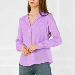 Allegra K Women's Heart Polka Dots Button Up Notched Lapel V Neck Shirt Tops 103 Allegra K Women's Heart Polka Dots Button Up Notched Lapel V Neck Shirt Tops