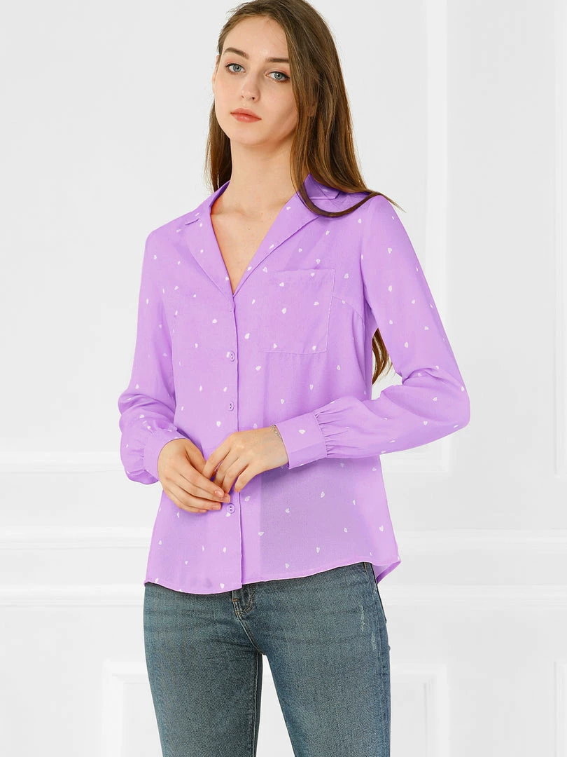 Allegra K Women's Heart Polka Dots Button Up Notched Lapel V Neck Shirt Tops 25 Allegra K Women's Heart Polka Dots Button Up Notched Lapel V Neck Shirt Tops