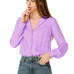 Allegra K Women's Heart Polka Dots Button Up Notched Lapel V Neck Shirt Tops 100 Allegra K Women's Heart Polka Dots Button Up Notched Lapel V Neck Shirt Tops