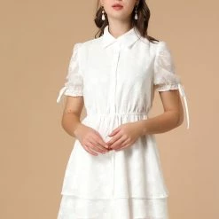 Allegra K Women's Collar Half Short Sleeve Placket Drawstring Layered Shirt Dress 23 Allegra K Women's Collar Half Short Sleeve Placket Drawstring Layered Shirt Dress